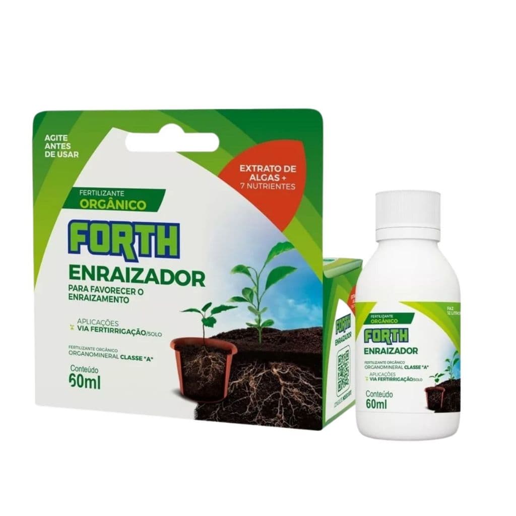 Adubo Enraizador Forth 60ml concentrado potente para raízes fortes e crescimento rápido das plantas.
