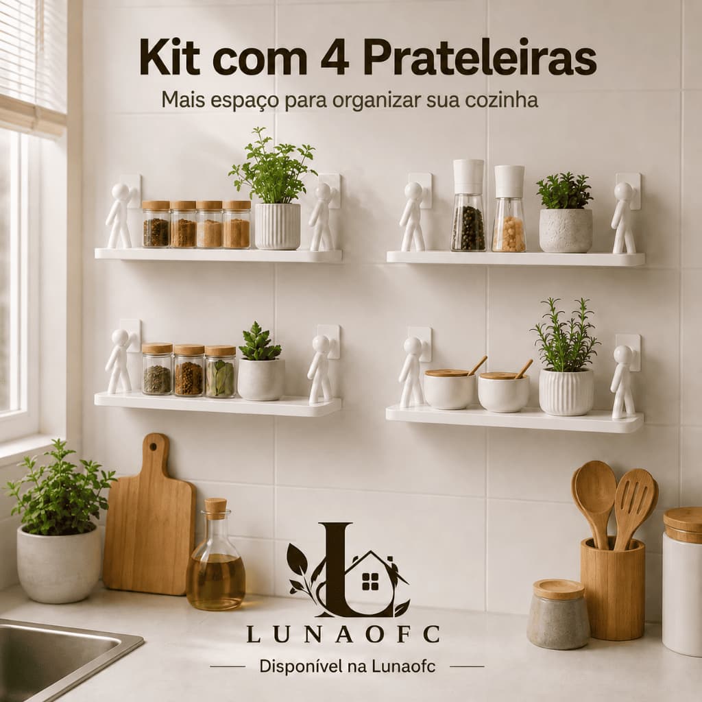 Prateleiras Adesivas Bonequinho | Organizador | Banheiro | Cozinha | Sem Furos Parede | Branco | Top