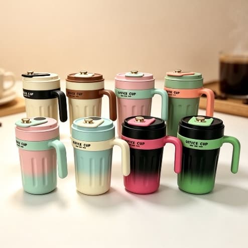 Copo Térmico Escritório De Inox 650ml Com Alça E Tampa Café Água Portátil Antivazamento Academia