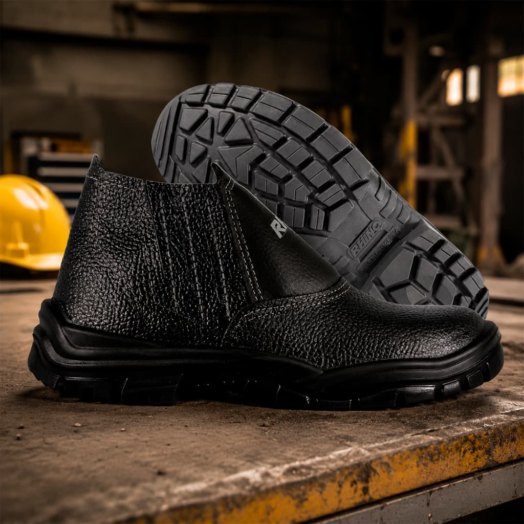 Bota de Segurança em CouroTam 39 Bota Elástico Proteção Ca Bota de Couro Preta Para Trabalho EPI