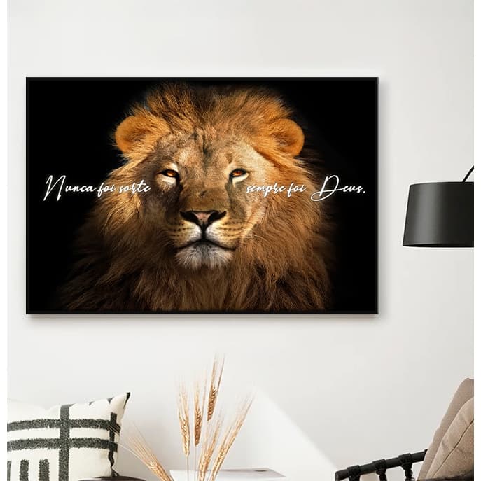 Quadro sem Vidro Religião Leão de Judá Nunca Foi Sorte Sempre Foi Deus Quadro Decorativo