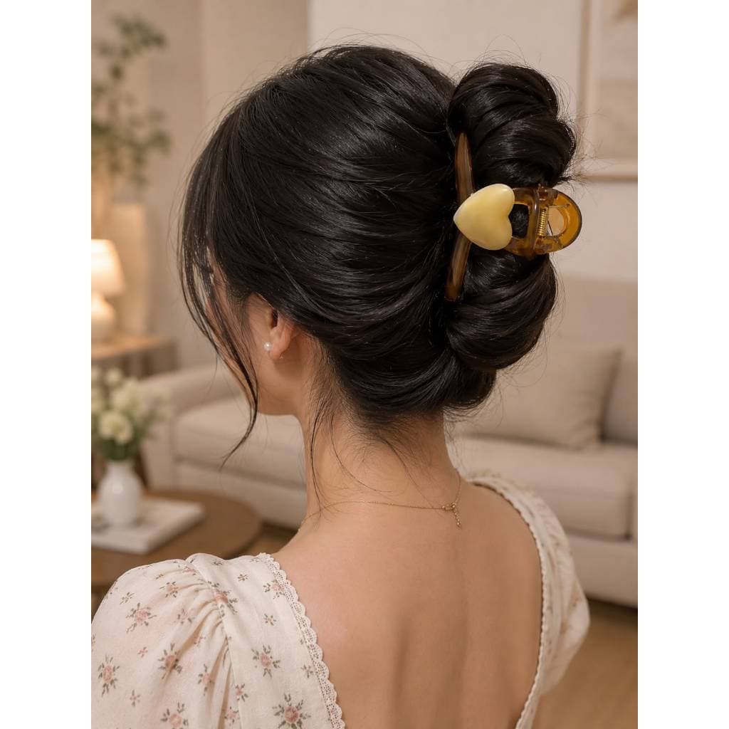 Kit 3 Prendedores de Cabelo Feminino Grande com Coração | Presilha Garra Acetato Resistente para Coque e Penteados | Kit