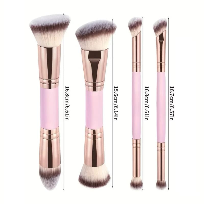 Kit 4 Pincéis de Maquiagem Multifuncionais Duo Ponta – Pincéis Faciais para Base, Corretivo e Blush