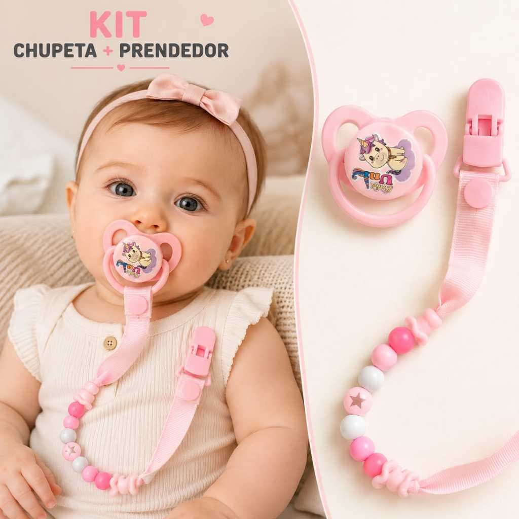 Kit Prendedor de Chupeta + Chupeta Assimétrica para Bebê Free BPA