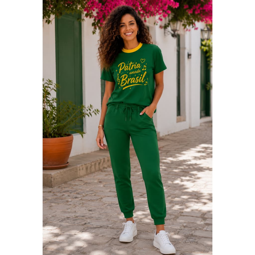 Blusa Feminina Pátria Amada Brasil 100% Algodão Premium amarelo e verde