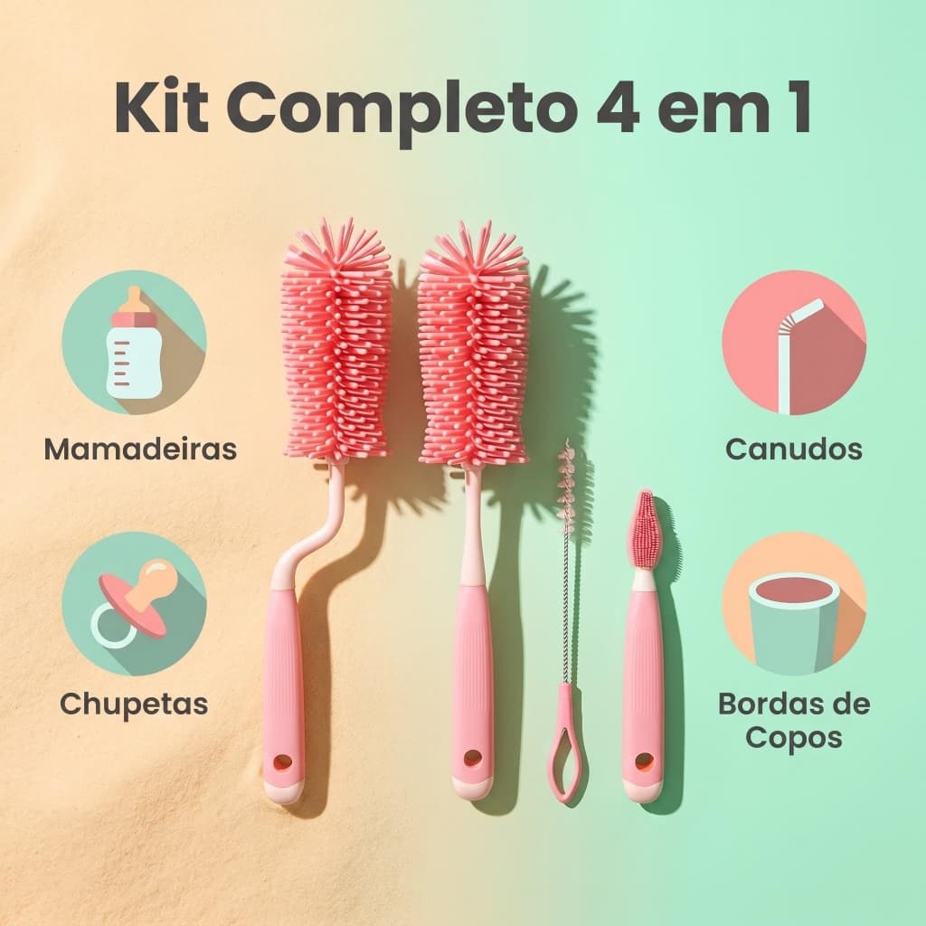 Escova Giratória 360° em Silicone para Limpeza de Mamadeiras Infantil