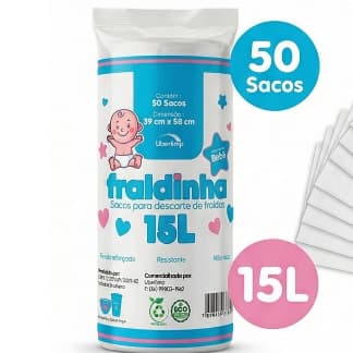 Saco Descarte de Fraldas 15L 50 Sacos Resistente Fundo Reforçado - Praticidade - Comodidade