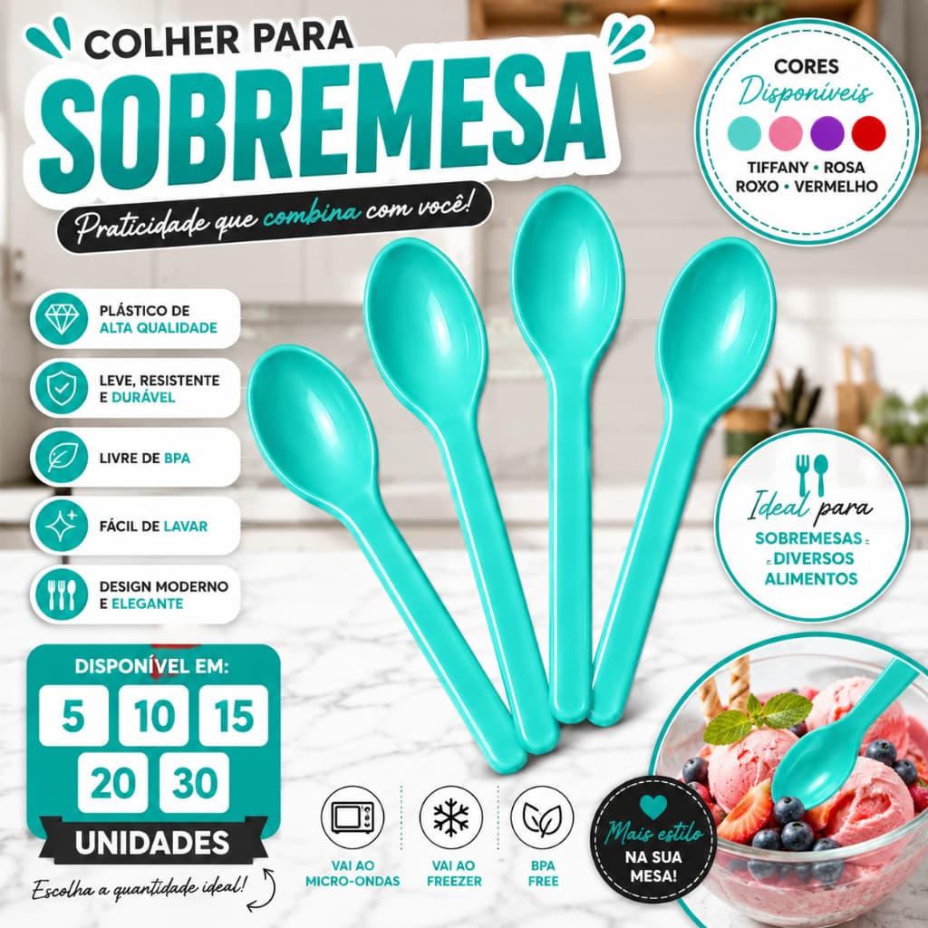 Kit Colher Plástica Reutilizável Escolar Resistente Festa Sobremesa Merenda Infantil Até 30 Peças