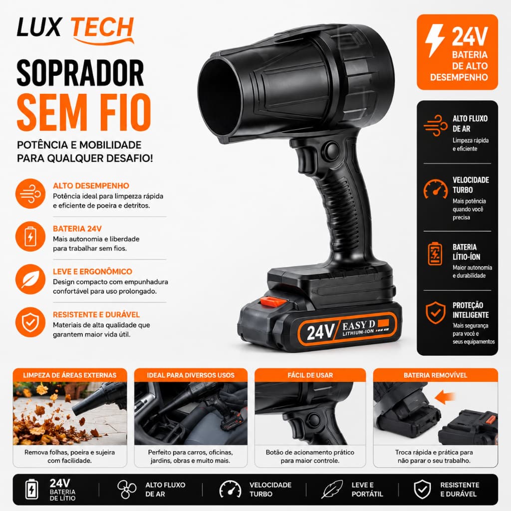 Soprador Secador Folhas Carro Portátil Recarregável