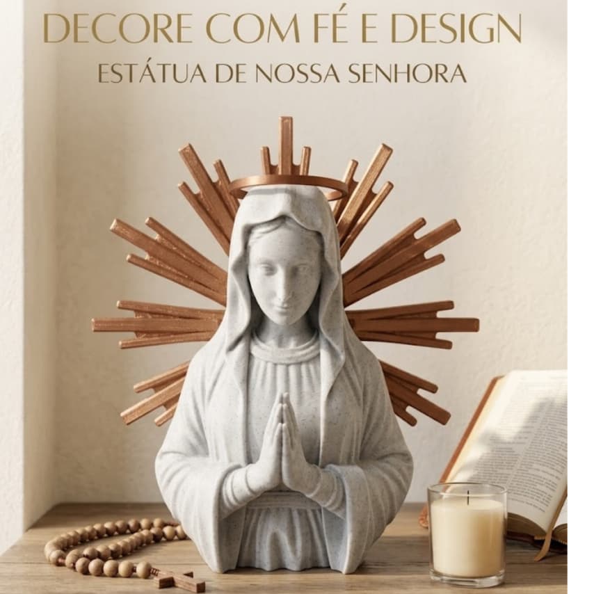Estátua Nossa Senhora Mesa e Parede Escultura Decorativa Com Fé E Elegância
