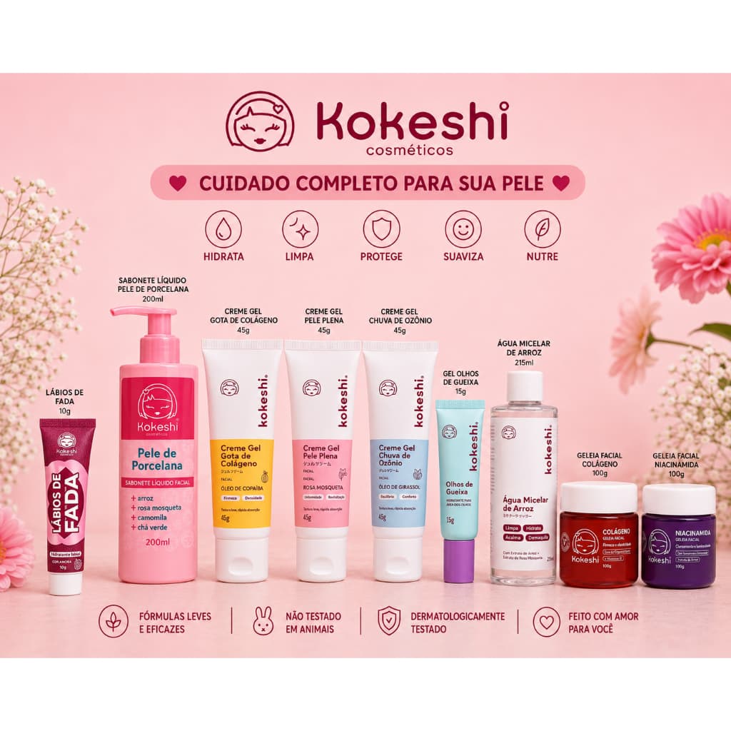 Skincare Kokeshi Facial | Escolha o Produto | Água Micelar, Geleia, Creme Gel e Sabonete