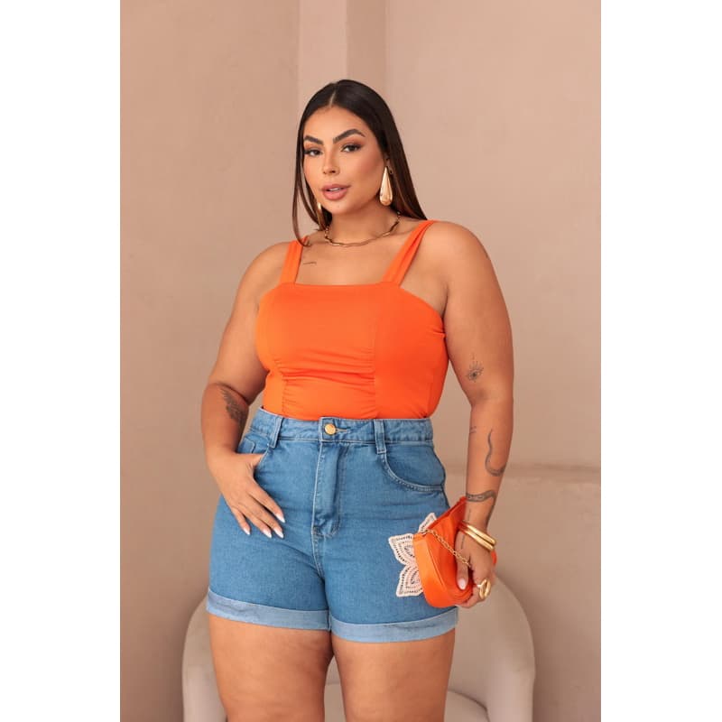 Body Feminino Franzido Plus Size Com Alça e Elástico Regata Tendencia Feminina Tecido Suplex Duplo