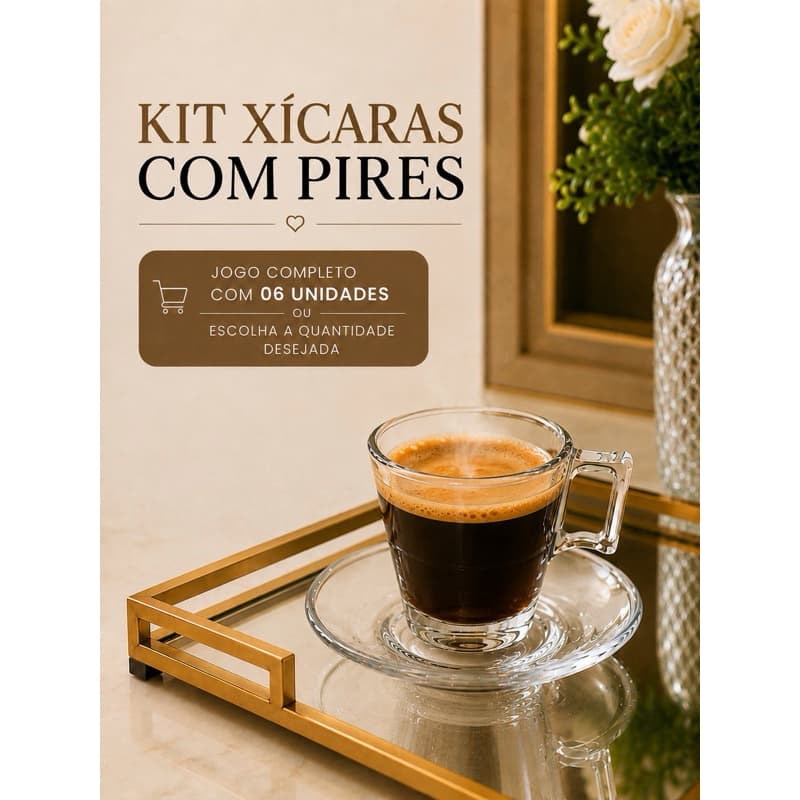 Conjunto 06 Xícaras Café 80 Ml Com Pires Vidro Kit Ou Avulsa Resistente Calor Micro Ondas Lava Louças