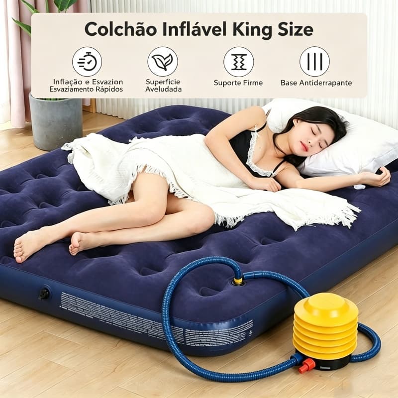 Colchão Inflável Suporta 1000kg Casal Camping Praia + Bomba de Ar Manual Bestway