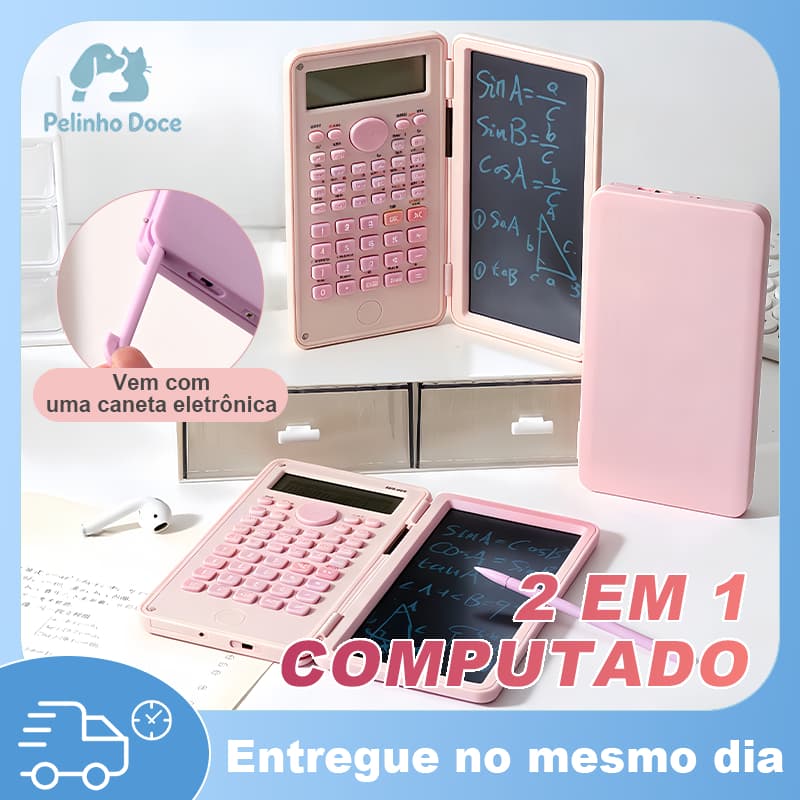 Calculadora Portátil 2 Em 1 Com Tela de Escrita Manual de 10 Polegadas 12 Dígitos Cor Rosa