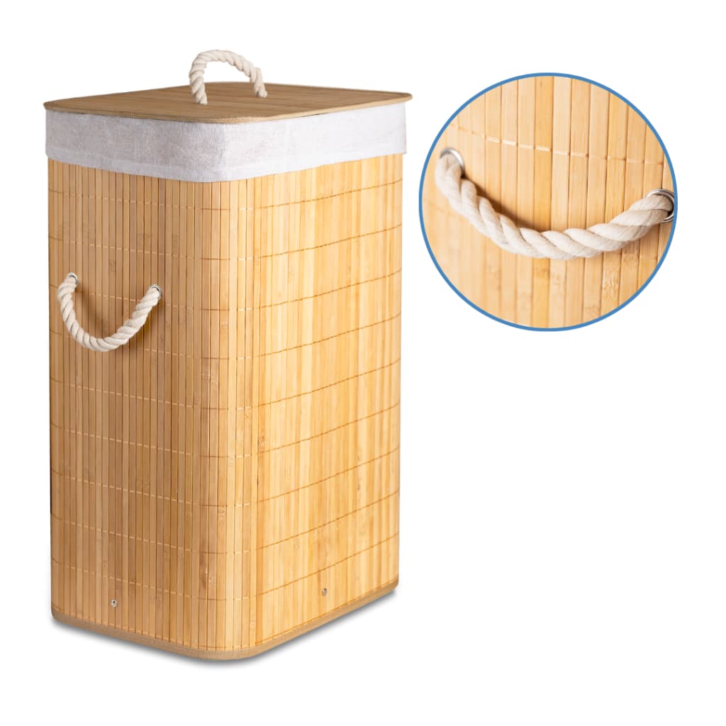 Cesto De Roupa Bambu Quadrado 72 Litros Lavanderia Banheiro