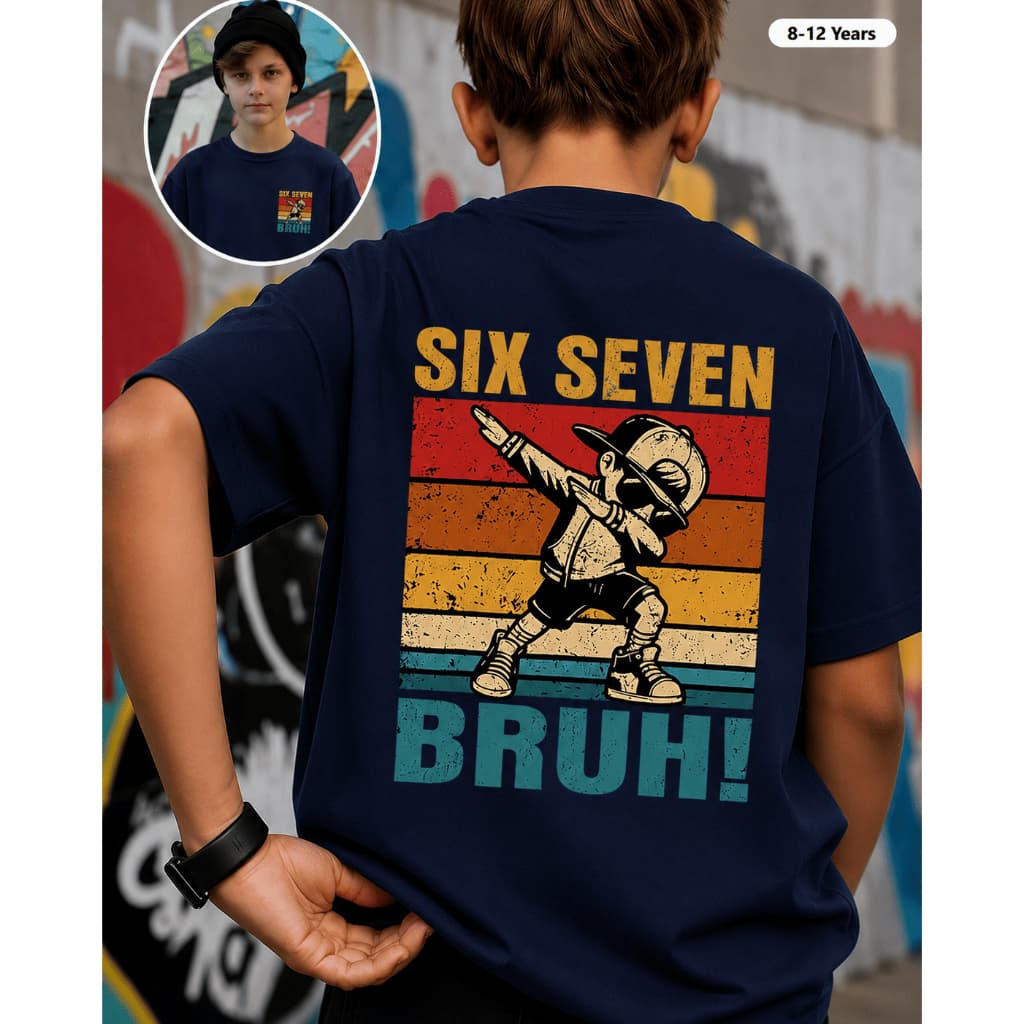 Camiseta Infantil Six Seven Bruh Estampa Divertida Costas e Peito