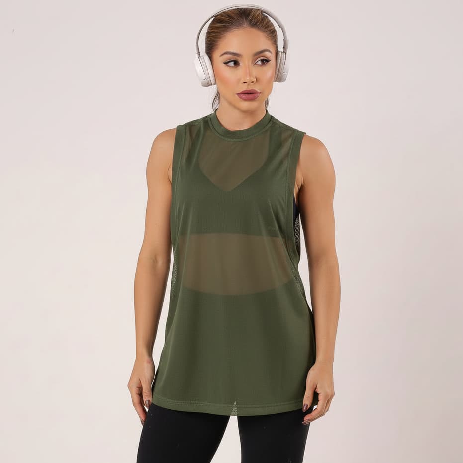 Regatão Feminino Fitness de Tule  Regata para Treino e Academia