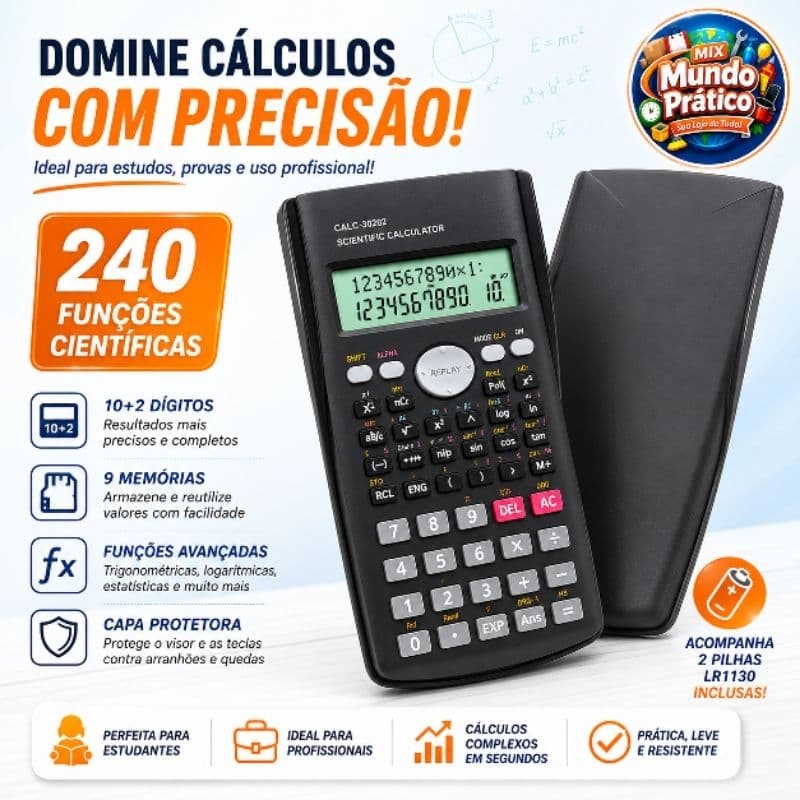 Calculadora Científica 240 Funções Com Capa 10+2 Digitos CALC-30109