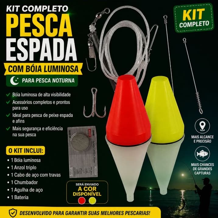 Kit Completo Pesca Espada Com Bóia Luminosa para Pesca Noturna