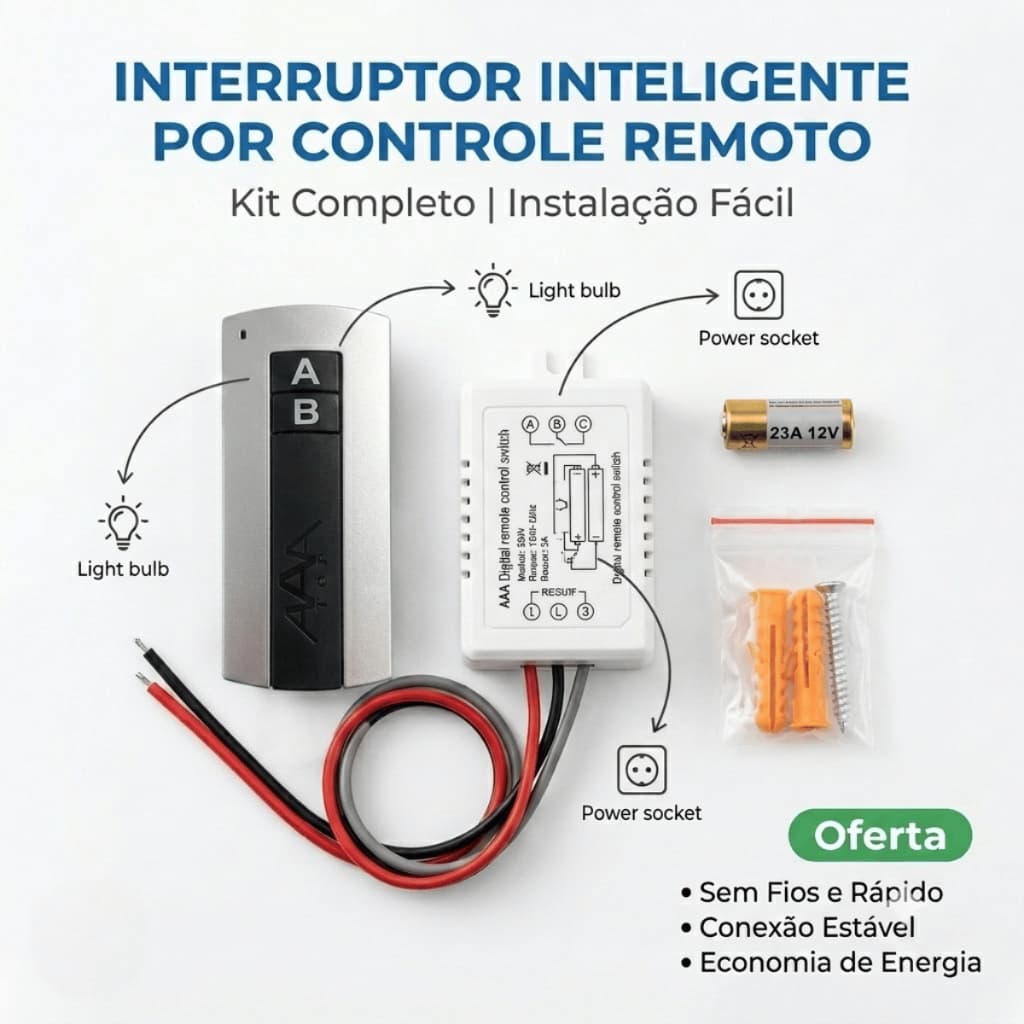 Interruptor de Controle Remoto Sem Fio Smart Bivolt Liga Desliga Automação Inteligente
