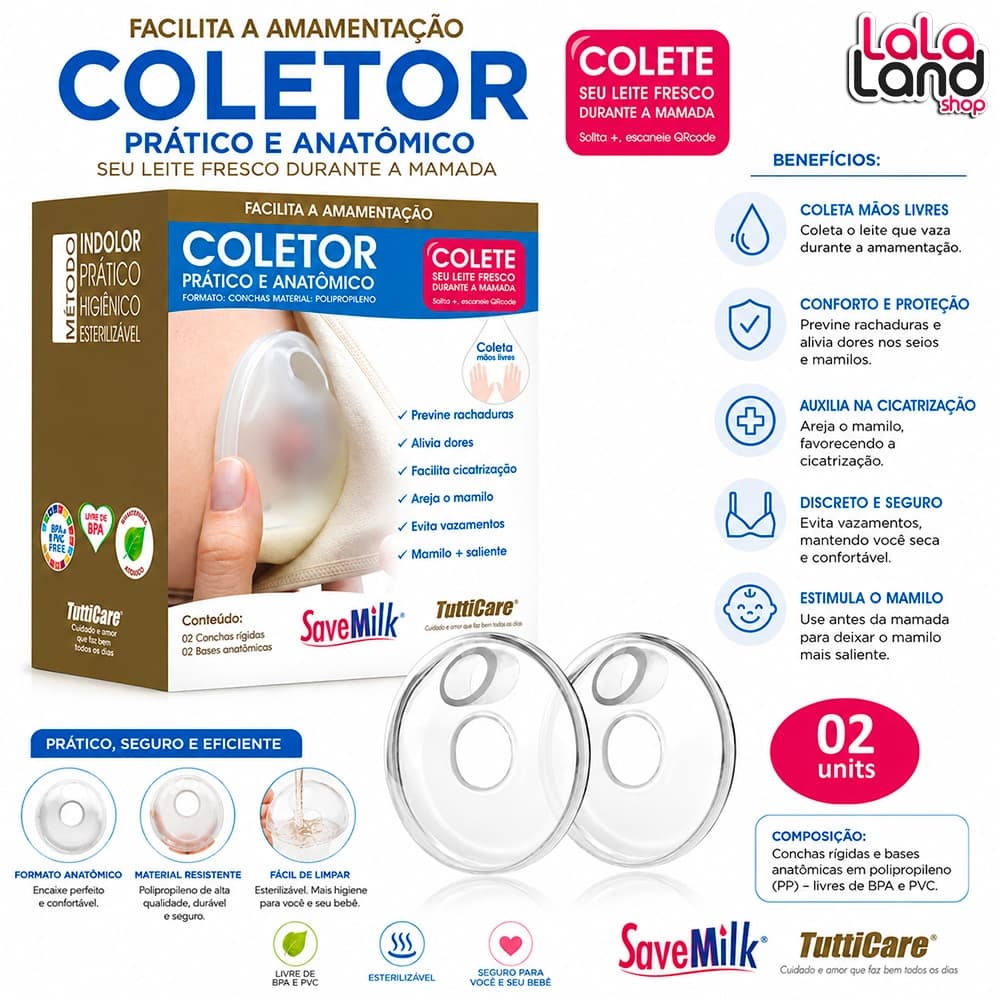 Kit 2 Conchas Amamentação Coletora Savemilk Pós Parto Maternidade Base Rígida Tutticare