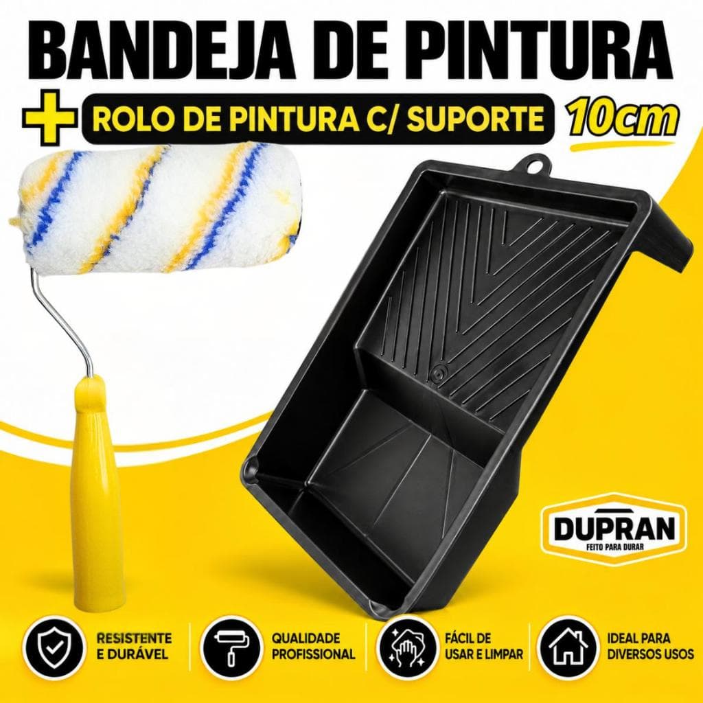 Conjunto Bandeja de Pintura 27x19  Rolo C/ Suporte, Rolo 10cm DUPRAN Bandeja em plástico resistente
