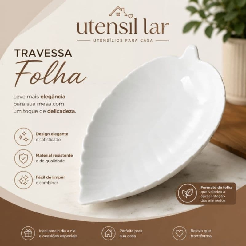 Travessa Formato Folha 50cm porcelana, Buffet Restaurante Sushi Comida Japonesa
