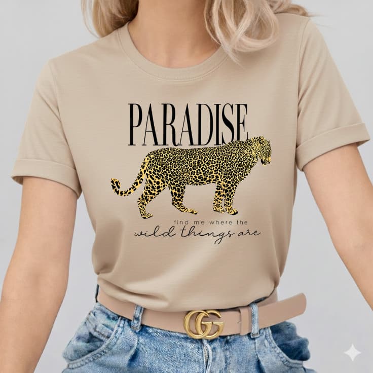 Tshirt Onça Paradise Camiseta Feminina 100% Algodão Blusa Macia Confortável Animal Print Camisa Moda