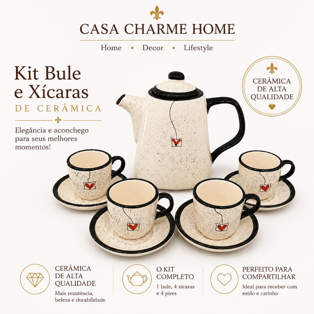 Kit Café em Cerâmica Pintado a Mão 9 Pecas Completo