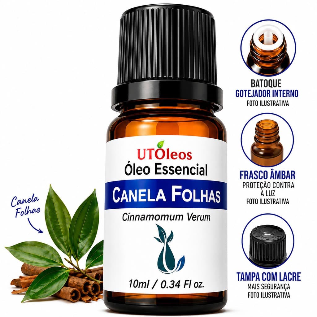 Óleo Essencial Canela Folhas 10ml Frasco de Vidro Âmbar Cinnamomum Verum Uso Diário