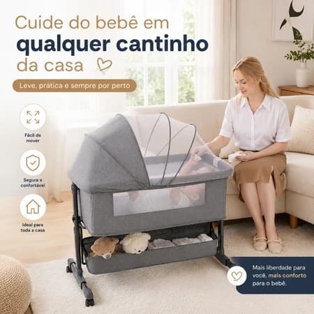 Berço Balanço Portátil Moises Mosqueteiro Infantil Trava de Segurança Regulável Até 3 Anos - Preferido pelas mamães！