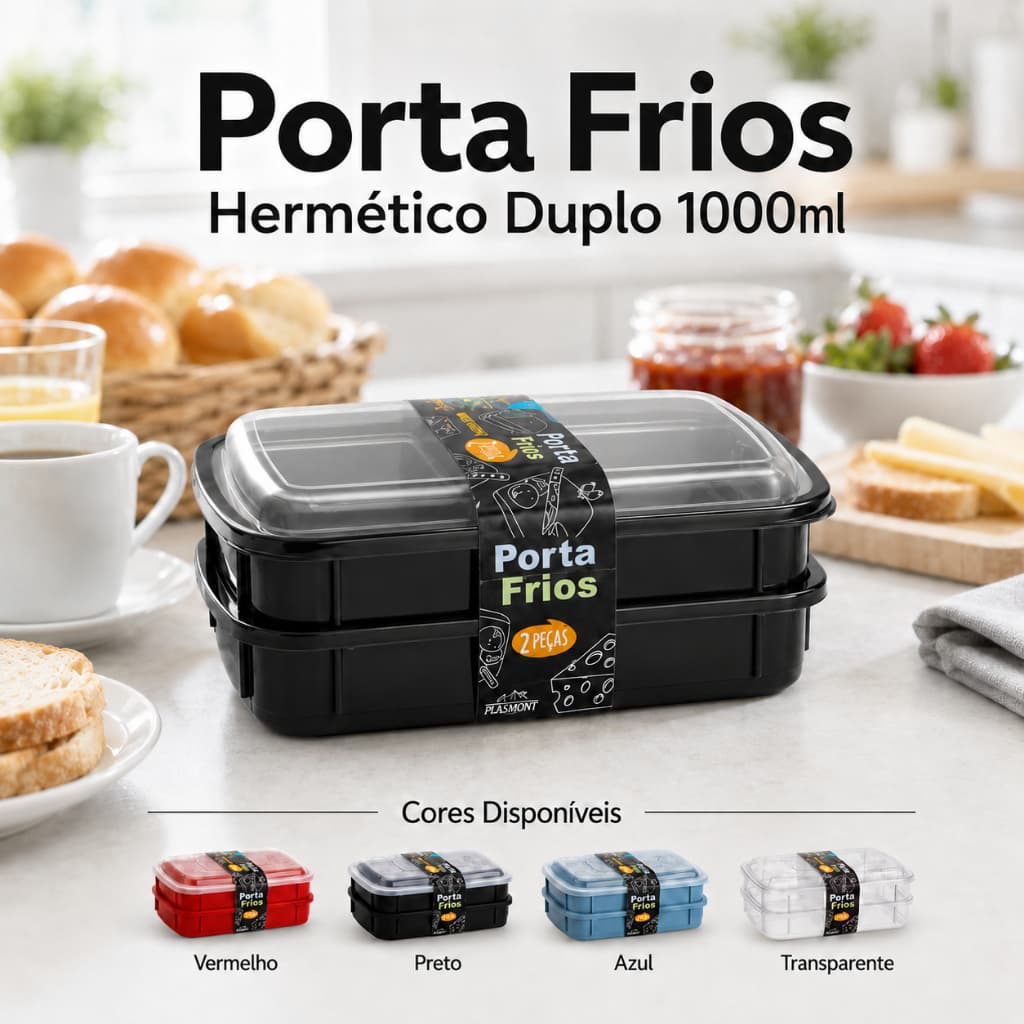 Porta Frios Hermético Duplo 1000ml Color Frios Cozinha Café Mantimento Organização