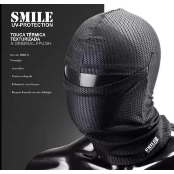 Máscara Balaclava Preta para Motocicleta, Respirável, Protetora do Rosto e Confortável para o Sol