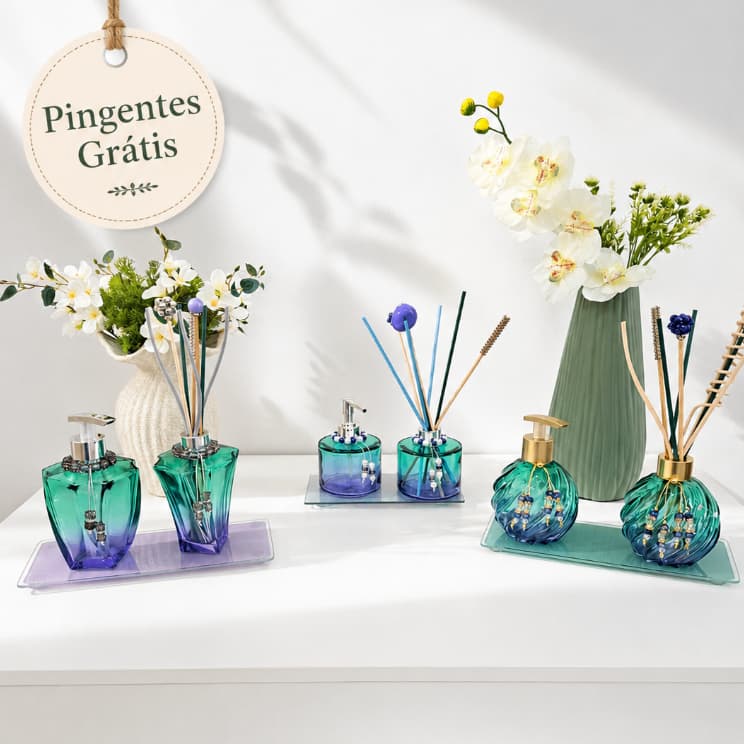 Kit Frasco Aurora Boreal Premium Aromatizador Saboneteira c/ Pingente Luxo Grátis Varetas Sala Decoração Casa Elegante