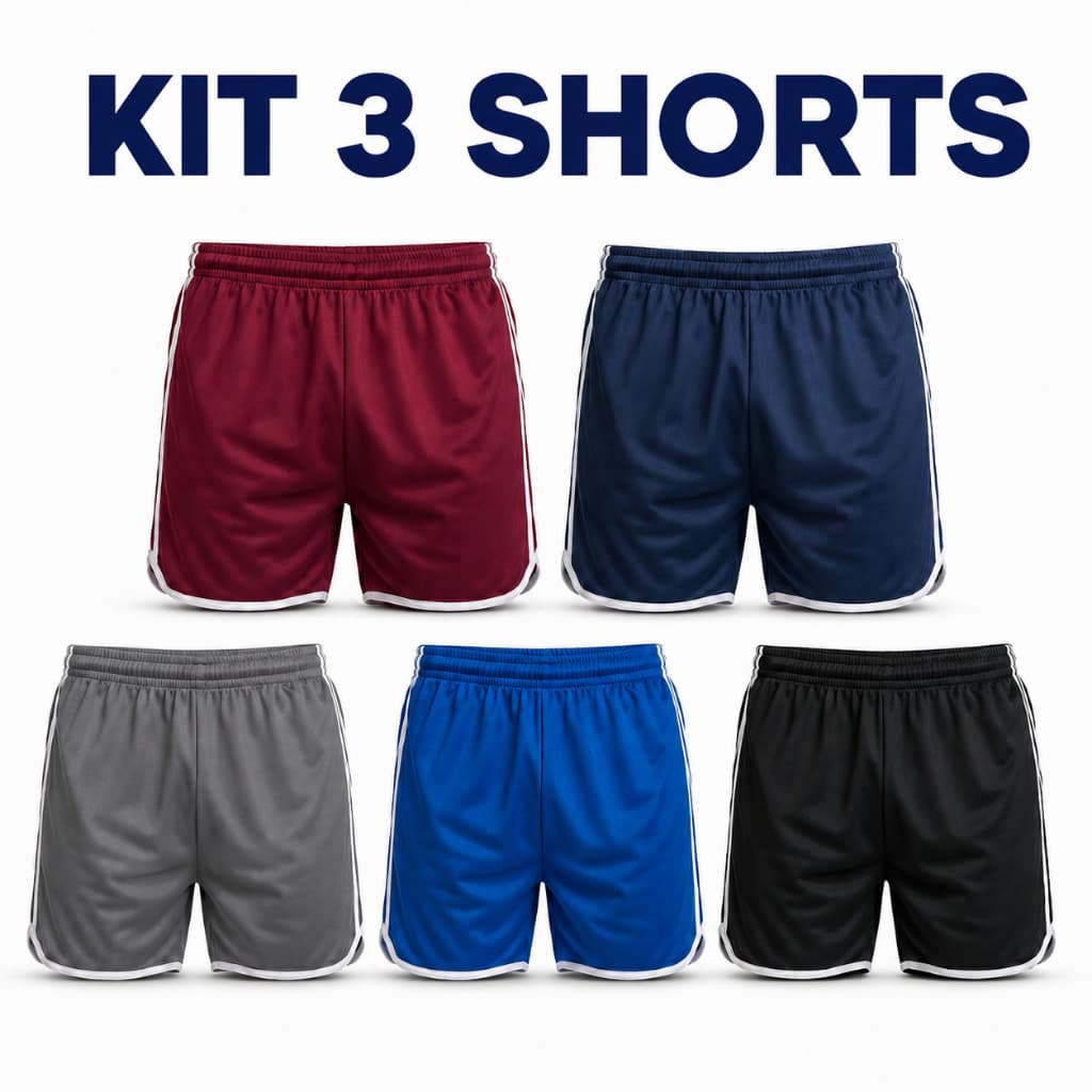 KIT 3 Shorts Masculino Confortavel Academia Corrida Futebol Treino
