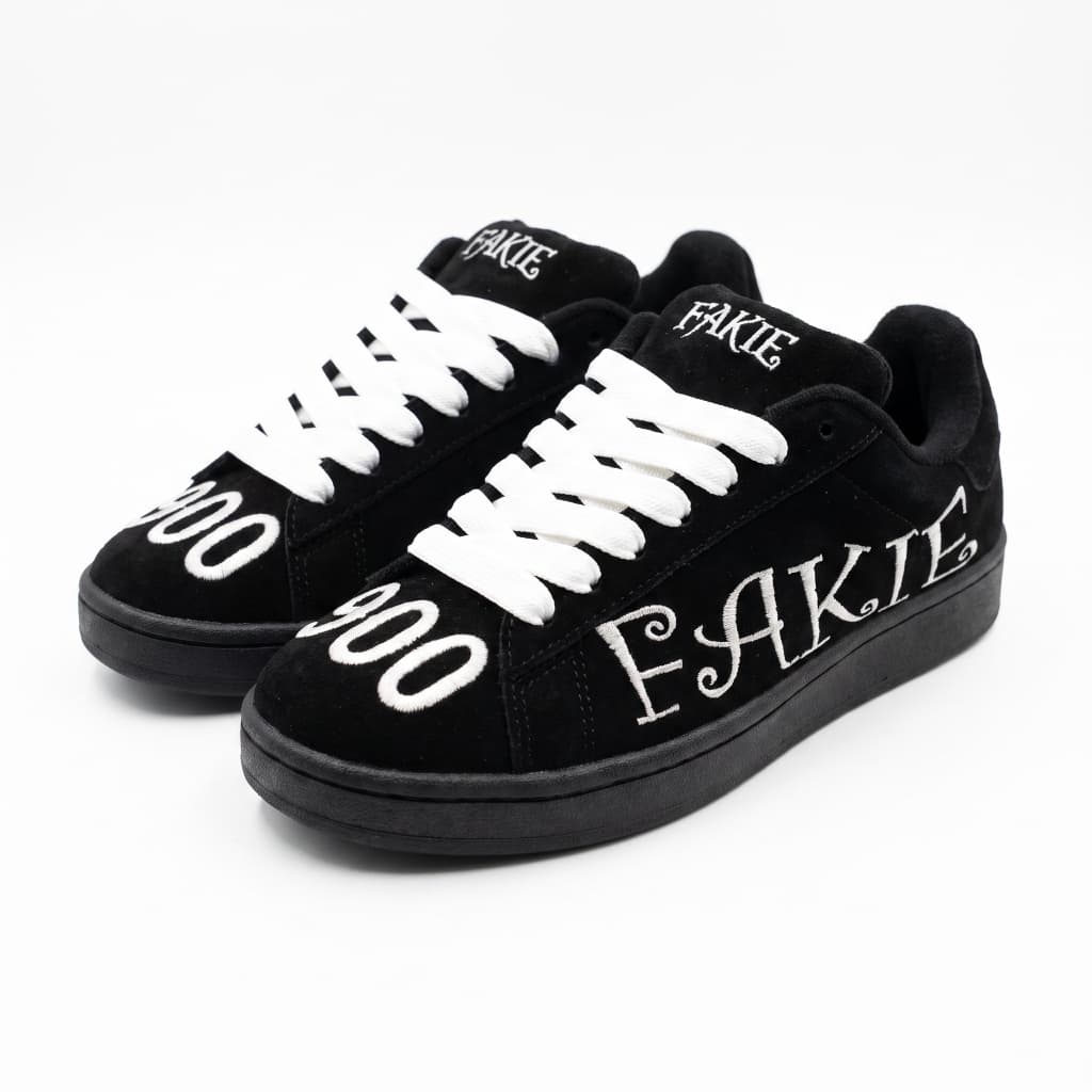 Tênis Casual Masculino Streetwear Fake 900 Preto Camurça Cadarço Branco Confortável Fashion Urbano