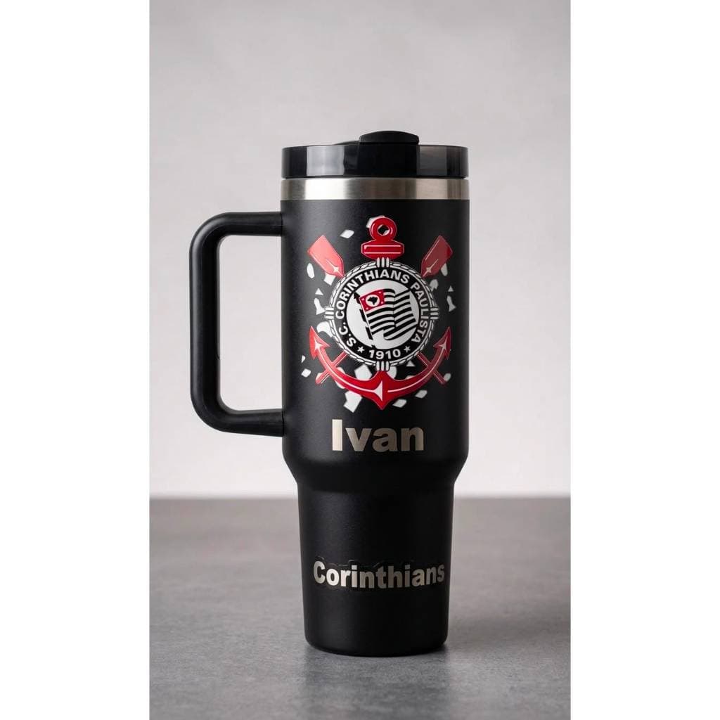 Copo Térmico 1200ml Personalizado com Nome, Escudo, Logo e Canudo