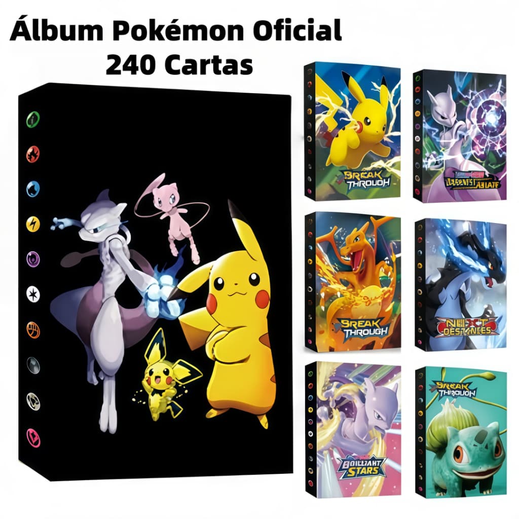 Álbum Pokémon TCG 240 Cartas – Pikachu Eevee Charizard – Pasta Premium Pronta Entrega Brasil