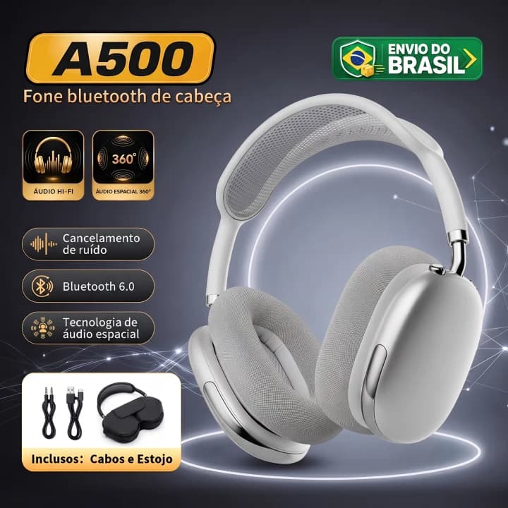 BML Fone Headphone Bluetooth 6.0ICancelamento ANC Híbrido Ativo 42dB, A500 Sem Fio Headset Gamer，Bateria 69h