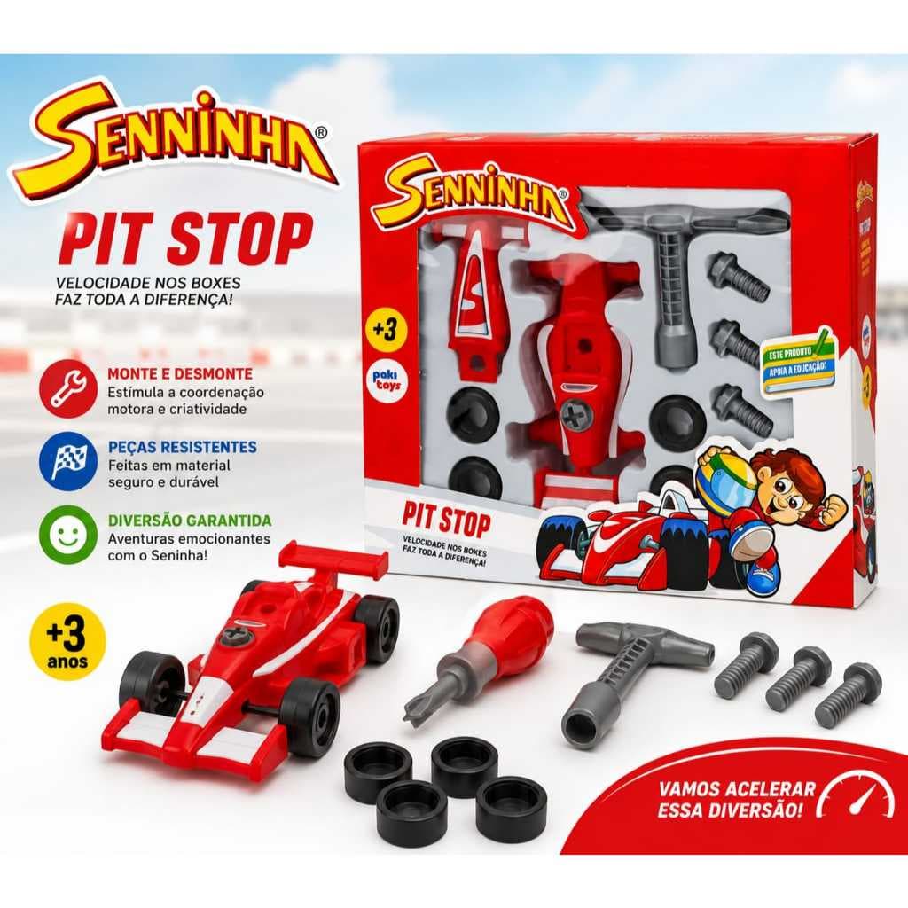Brinquedo Infantil Seninha Pit Stop, Oficina de Corrida, Monte e Desmonte com Ferramentas, Meninos +3 Anos