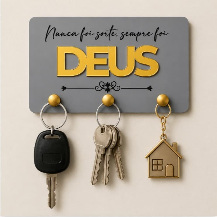 Porta Chaves Organizador Escrita Deus Em MDF Premium