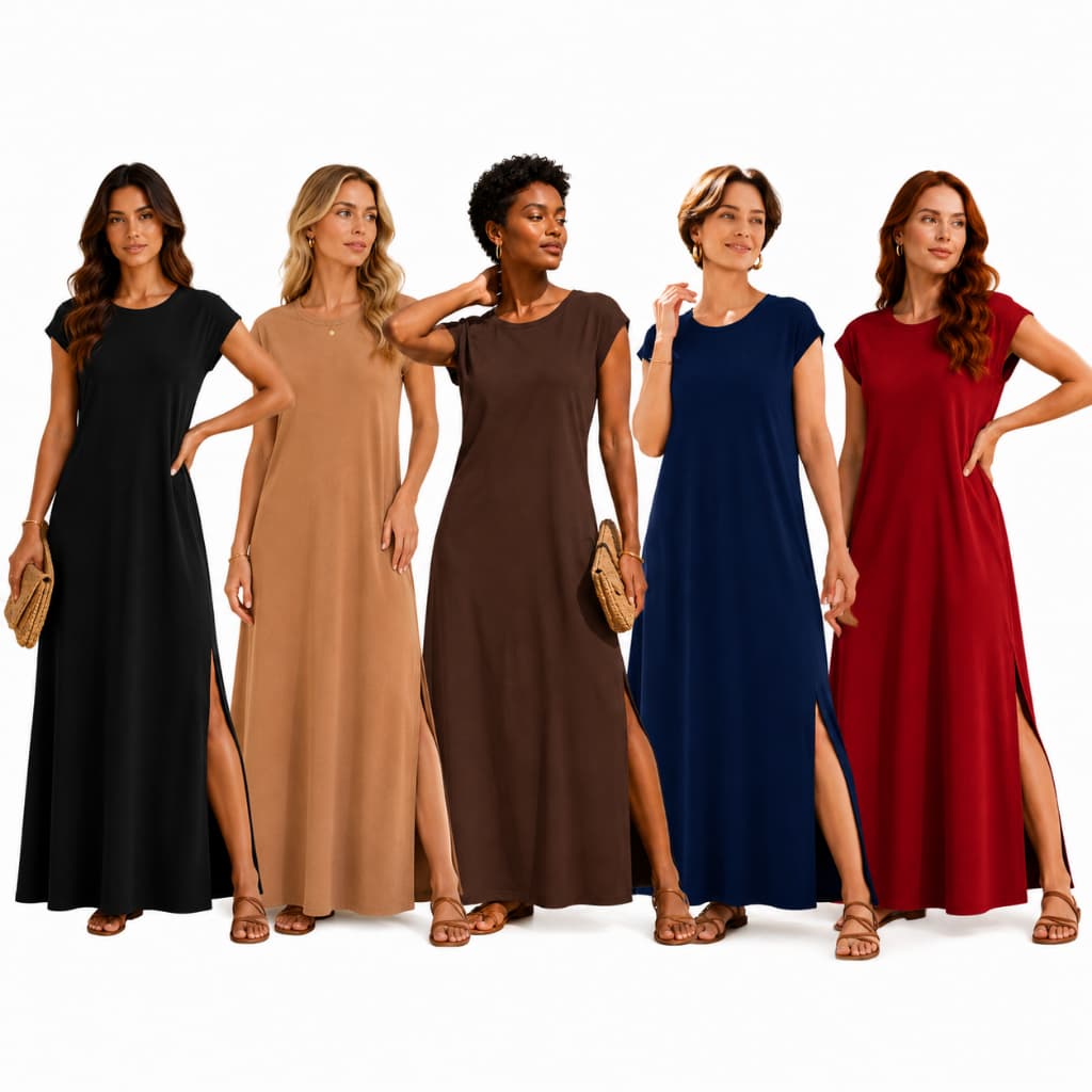 Vestido Feminino Longo Malha Casual Elegante Moda Confortável Verão Cores Variadas Tendência