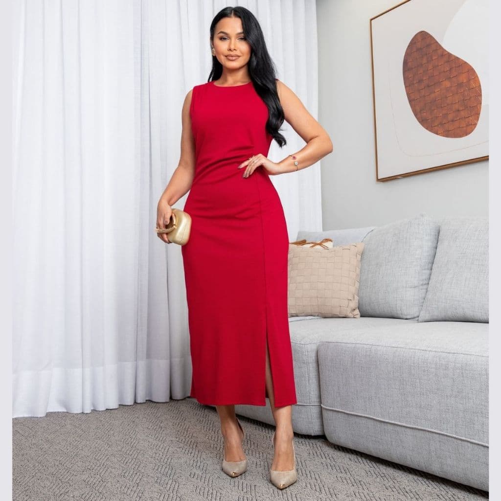 Vestido Tubinho Feminino Regata Drapedo na Cintura Modelador e Elegante Pera Festas
