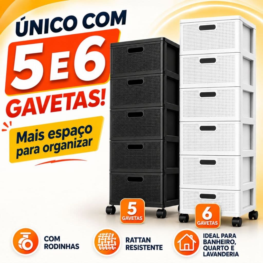 Gaveteiro Multiuso Porta Tudo c/ Rodas Grande com 3, 4, 5 e 6 Gavetas