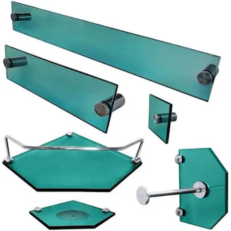 Kit de Acessórios para Banheiro luxo em Vidro  Verde 8mm – Sofisticação, Exclusividade e Alto Padrão.Contém 5 Peças .