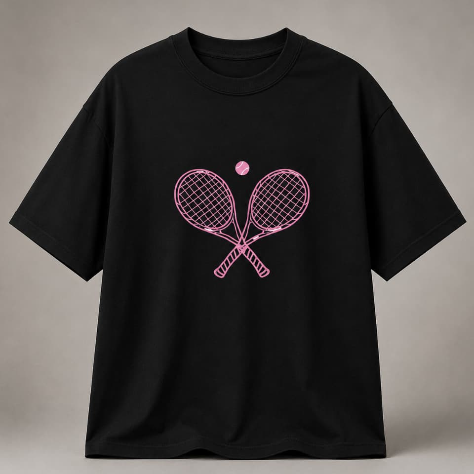 Camiseta Estampada Raquetes de Tênis Minimalista – Esporte Casual Unissex