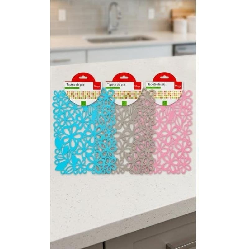 Tapete Protetor de Pia PVC 30x24cm Antiderrapante Flor Colorida | Protege Louças e Pia | Fácil de Limpar