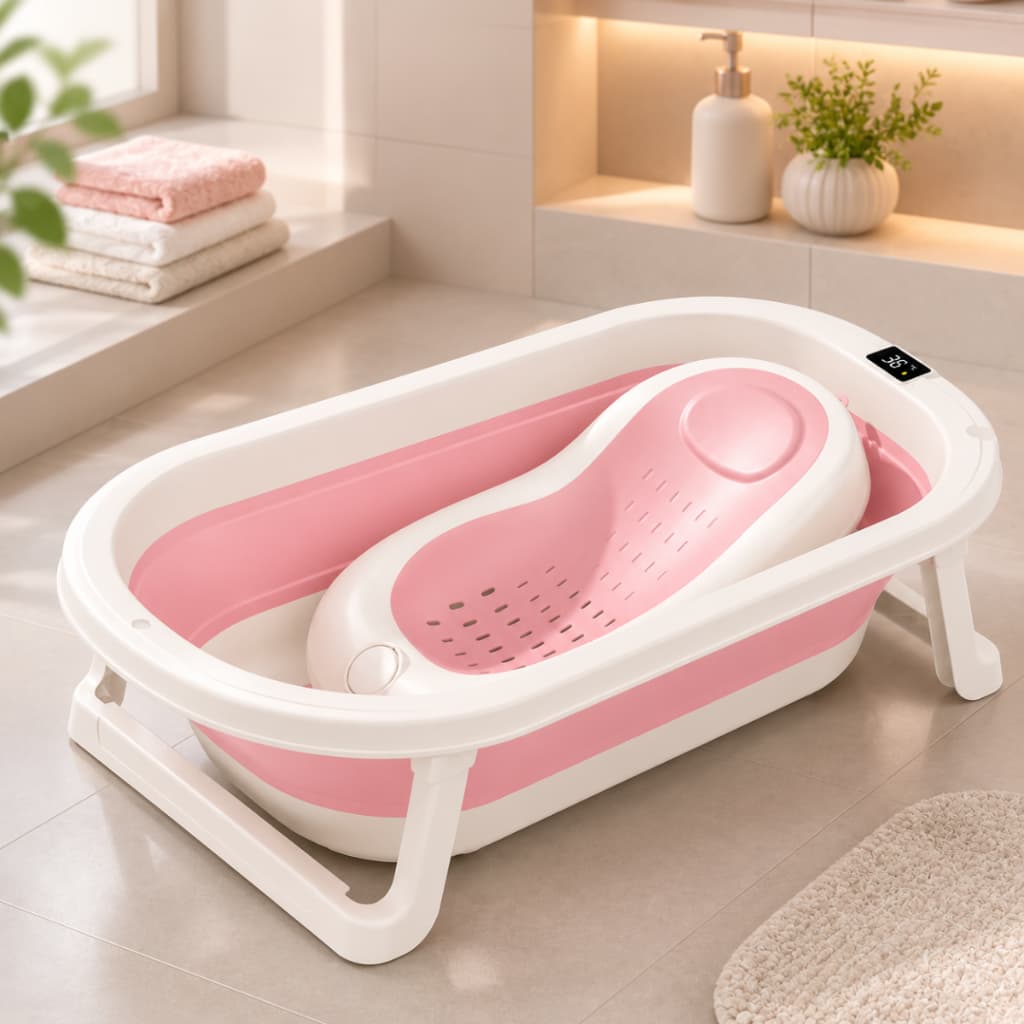 Banheira Infantil Dobrável  Banheira Para Bebê Com Sensor Temperatura Assento Antiderrapante