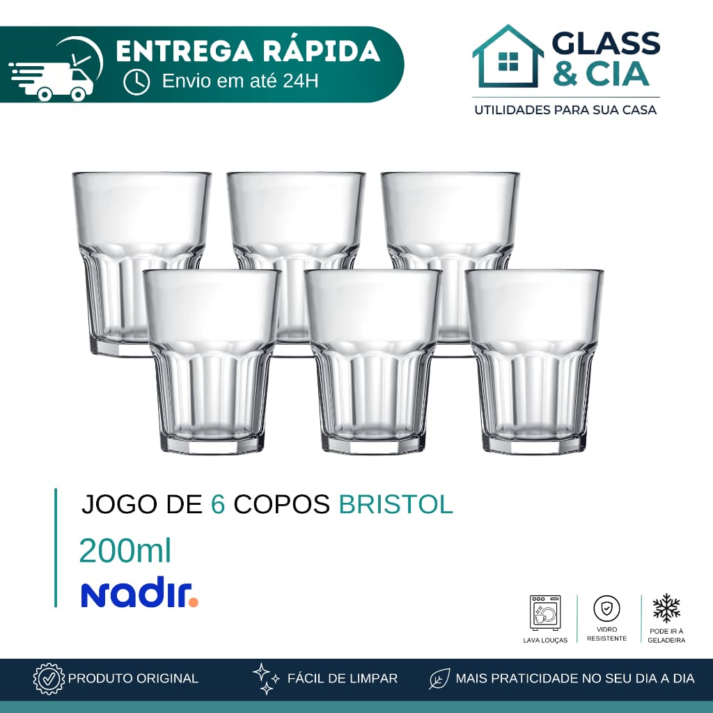 Jogo de 6 Copos Bristol 200ml - Nadir